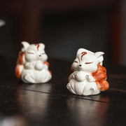 Buddha Stones Mini Nine-Tailed Fox Purple Clay Luck Desk Decoration