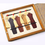 Buddha Stones 4Pcs Four Seasons Plum Orchid Bamboo Chrysanthemum Peking Opera Mask Wood Bookmarks With Gift Box