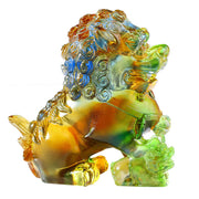 Buddha Stones Handmade Liuli Crystal Lion Art Piece Strength Home Office Decoration