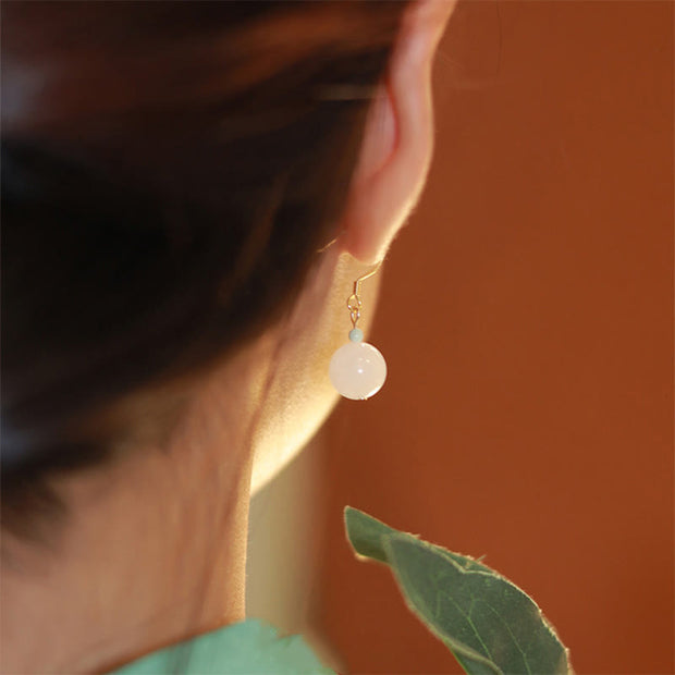Buddha Stones Cyan Jade White Jade Beaded Luck Drop Dangle Earrings Earrings BS 8
