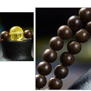 Buddha Stones 108 Mala Beads 999 Gold Brunei Agarwood Heart Sutra Amber Red Agate Strength Meditation Bracelet (Extra 30% Off | USE CODE: FS30)
