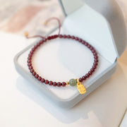 Buddha Stones Natural Strawberry Quartz Garnet Jade Lucky Fortune Fu Character Healing Charm Bracelet Bracelet BS Garnet(Purification♥Protection)(Wrist Circumference 15-20cm)