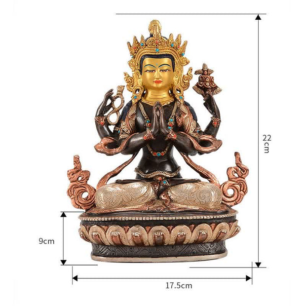 Buddha Stones Bodhisattva Chenrezig Four-armed Avalokitesvara Protection Copper Statue Decoration
