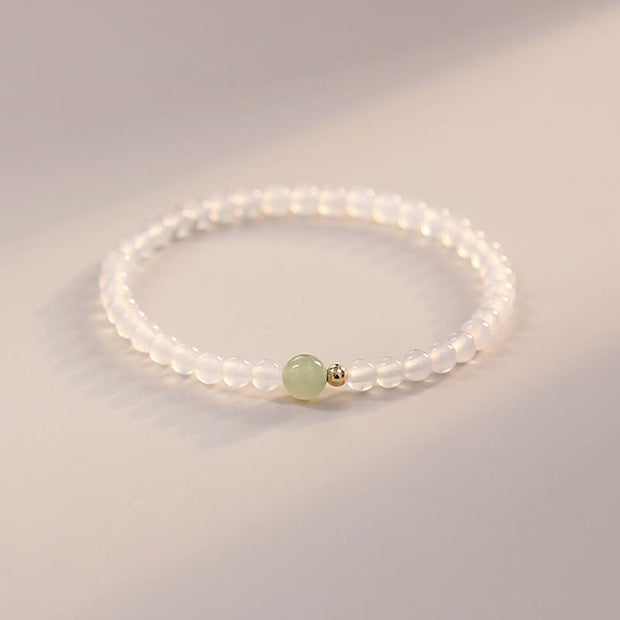 Buddha Stones Natural White Agate Jade Luck Protection Bracelet Bracelet BS 5