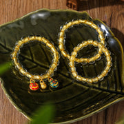 Buddha Stones Gold Swallowing Beast Family Charm Gold Foil Liuli Glass Bead Fortune Bracelet