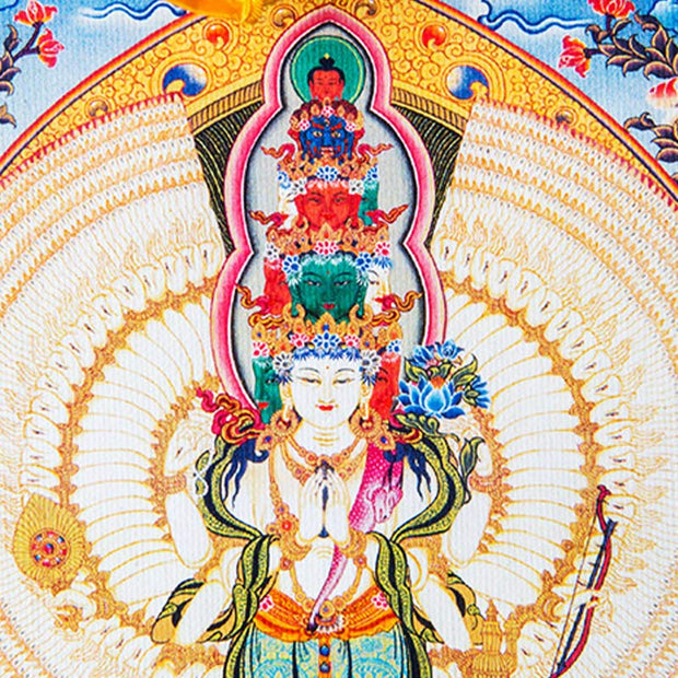 Buddha Stones Tibetan Thousand-handed Avalokitesvara Framed Thangka Blessing Decoration