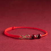 Buddhastoneshop Cinnabar Blessing Red String 14K Gold Infinity Symbol Bracelet Anklet