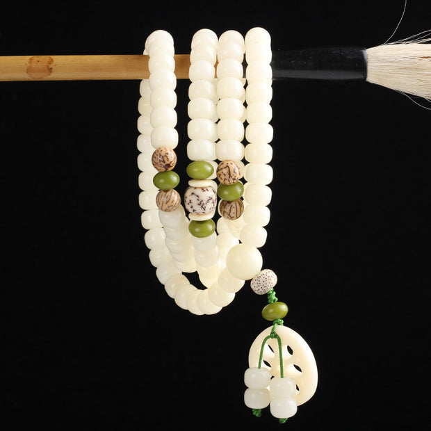 Buddha Stones White Bodhi Seed Mala 108 Beads Luck Bracelet