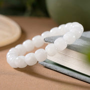 Buddha Stones Hetian White Jade Happiness Blessing Bracelet Bracelet BS 1