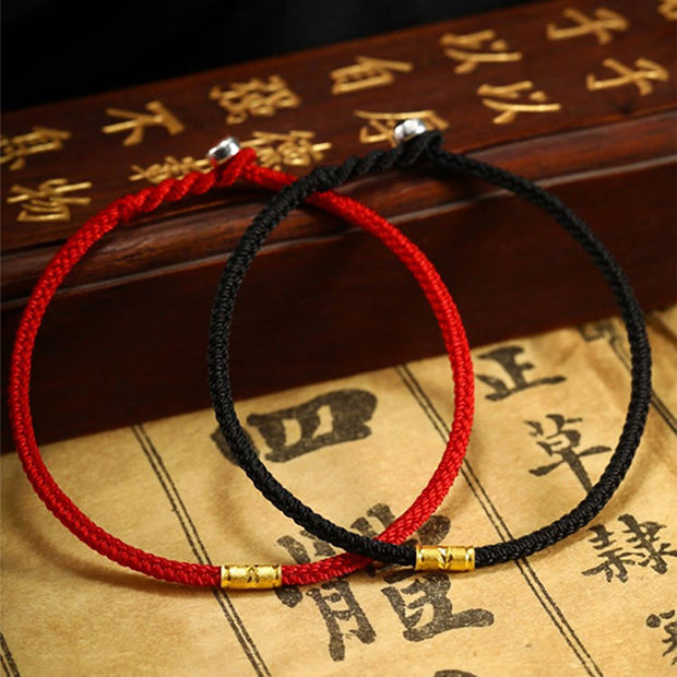 Buddha Stones 999 Gold Bead Eight Thread Peace Knot Weave Luck Strength Handcrafted Couple Bracelet