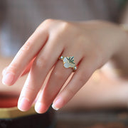 Four Leaf Clover Jade Copper Prosperity Adjustable Ring Ring BS 2