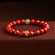 Buddha Stones 999 Gold Year of the Dragon Natural Cinnabar Jade Copper Coin Fu Character Blessing Bracelet Bracelet BS 8mm Red Cinnabar(Wrist Circumference 14-16cm) Dragon Copper Coin