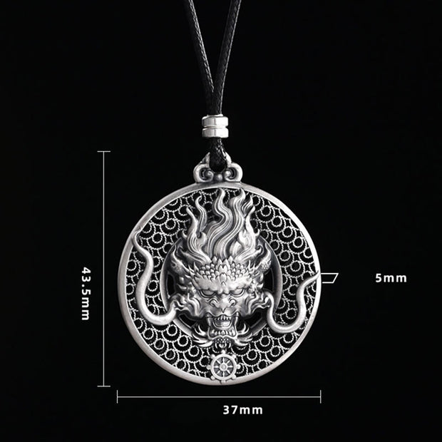 Buddha Stones 999 Sterling Silver Year Of The Dragon Handcrafted Dragon Head Relief Carved Protection Necklace Pendant