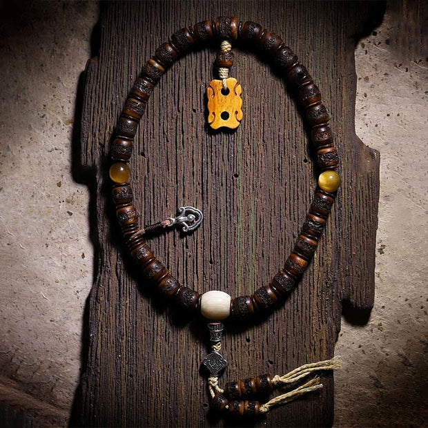 Buddha Stones Tibetan Yak Bone Keep Away Evil Spirits Double Wrap Bracelet