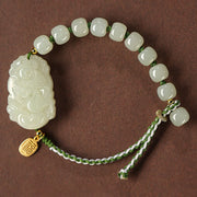 Buddha Stones 925 Sterling Silver Chinese Zodiac Hetian Jade Happiness Luck String Bracelet Bracelet BS Dragon