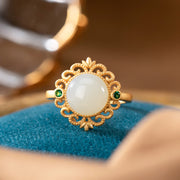 White Jade Cyan Jade Harmony Adjustable Ring Ring BS White Jade ( Protection ♥ Happiness)