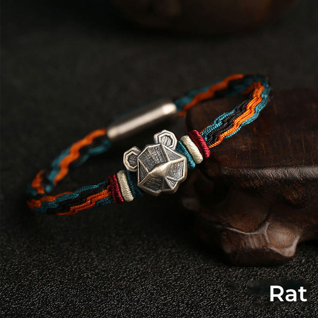 Buddha Stones Handmade 999 Sterling Silver Year of the Dragon Chinese Zodiac Protection Colorful Reincarnation Knot Rope Bracelet