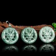 Buddha Stones Round Dragon Natural Jade Success Amulet Necklace Pendant Necklaces & Pendants BS 6