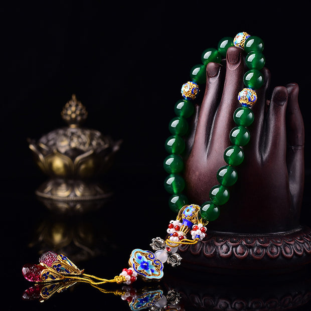 Buddha Stones Natural Green Agate Wrist Mala Success Charm Pocket Mala Car Decoration