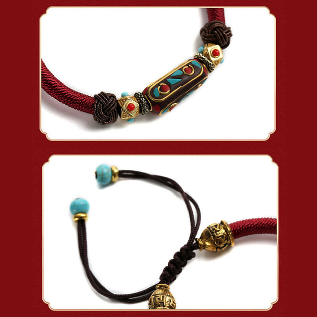 Buddha Stones Handmade Tibetan Turquoise Om Mani Padme Hum Strength Braided Bracelet Bracelet BS 4