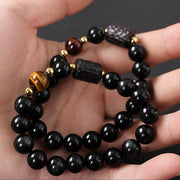 Black Obsidian Ebony Wood Red Tiger Eye Strength Couple Bracelet Bracelet BS 5