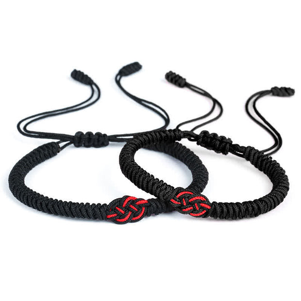 Buddha Stones 2Pcs Tibetan Luck Chinese Knot Protection String Bracelet Bracelet BS Black(Bracelet Size 16-27cm)