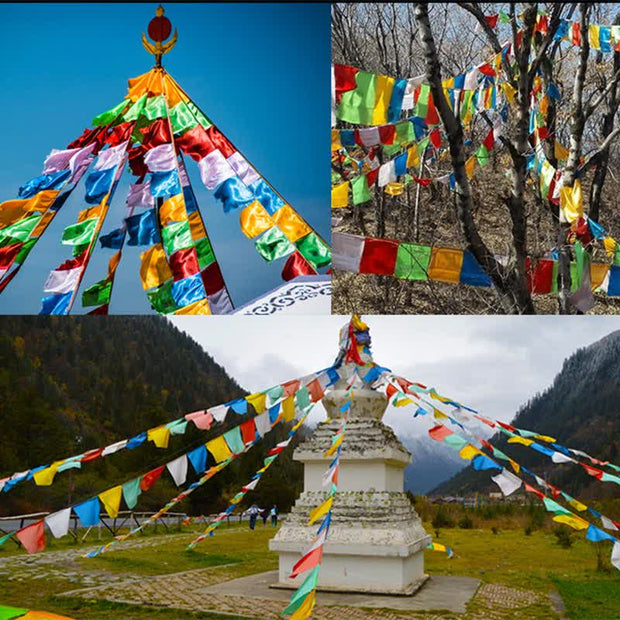 Buddha Stones Tibetan 5 Colors Windhorse Buddha Tara Scriptures Healing Auspicious Outdoor Prayer Flag TIBETAN PRAYER FLAGS buddhastoneshop 2