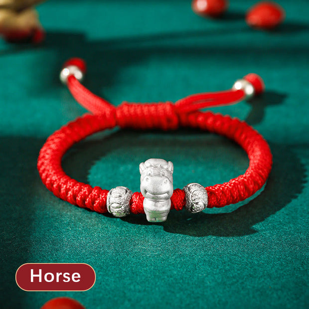 Buddha Stones 999 Sterling Silver Chinese Zodiac Red Rope Luck Handcrafted Kids Bracelet Bracelet BS Horse(Bracelet Size 12+4cm)