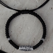 Buddha Stones 999 Sterling Silver Nine-Eye Dzi Bead Pattern Blessing Rope Bracelet Bracelet BS 15