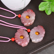 Buddha StonesPink Golden Silk Jade Lotus Flower Wealth Necklace Pendant Necklaces & Pendants BS 5