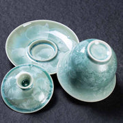 Buddha Stones Traditional Glaze Ceramic Gaiwan Sancai Teacup Kung Fu Tea Cup And Saucer With Lid 180ml