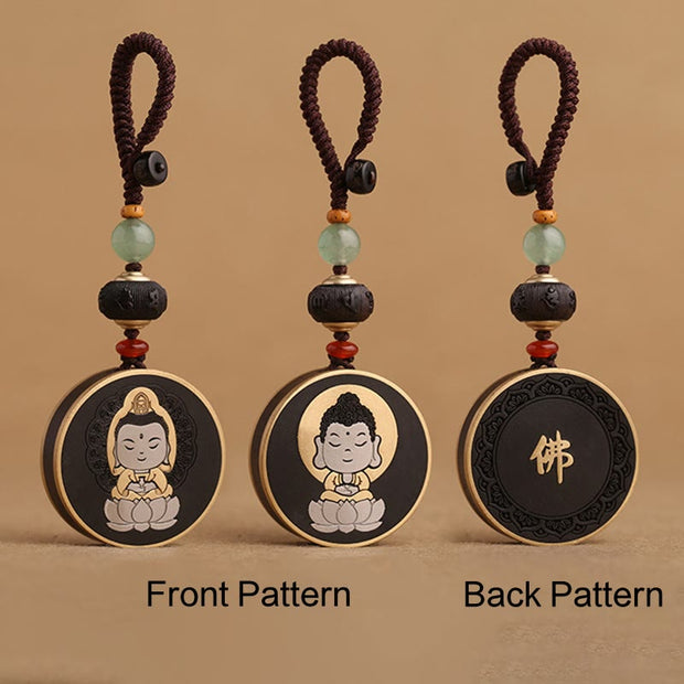 Buddha Stones Ebony Wood Rosewood Buddha Avalokitesvara Om Mani Padme Hum Balance Car Key Chain Decoration Key Chain BS 5