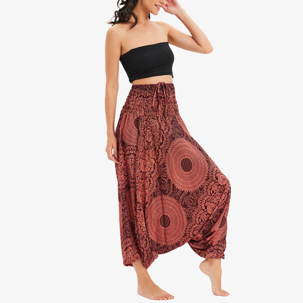 Buddha Stones Two Style Wear Round Geometric Loose Casual Harem Trousers Jumpsuit Women's Yoga Pants