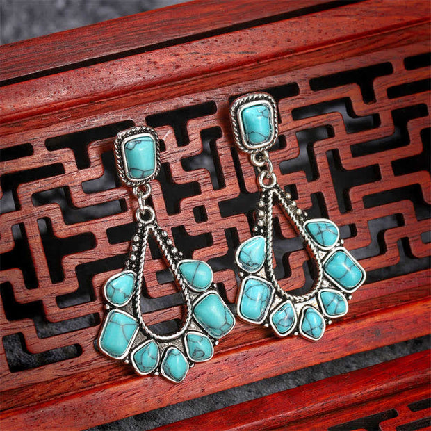 Buddha Stones Western Vintage Turquoise Stone Wisdom Drop Dangle Earrings