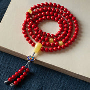 Buddha Stones 108 Mala Beads Natural Cinnabar Amber Keep Away Evil Spirits Bracelet Mala Bracelet BS 1