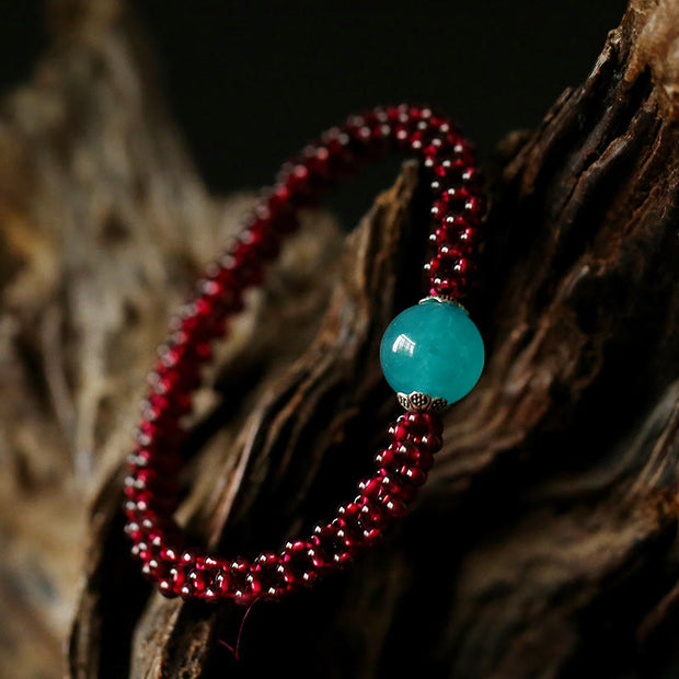 Buddha Stones Natural Garnet Pink Crystal Red Agate Amazonite Bead Protection Bracelet Bracelet BS 10