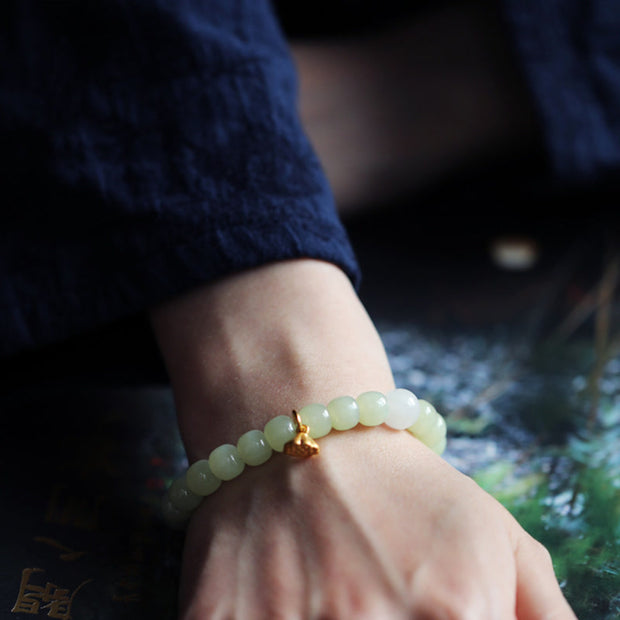 Buddha Stones Jade Lotus Abundance Adjustable Bracelet Bracelet BS 3