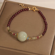Buddha Stones Garnet Jade Bead Peace Buckle Protection Bracelet Bracelet BS Garnet&Bead
