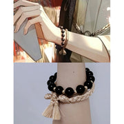 Buddha Stones 2Pcs Black Onyx Bead Support Protection String Bracelet