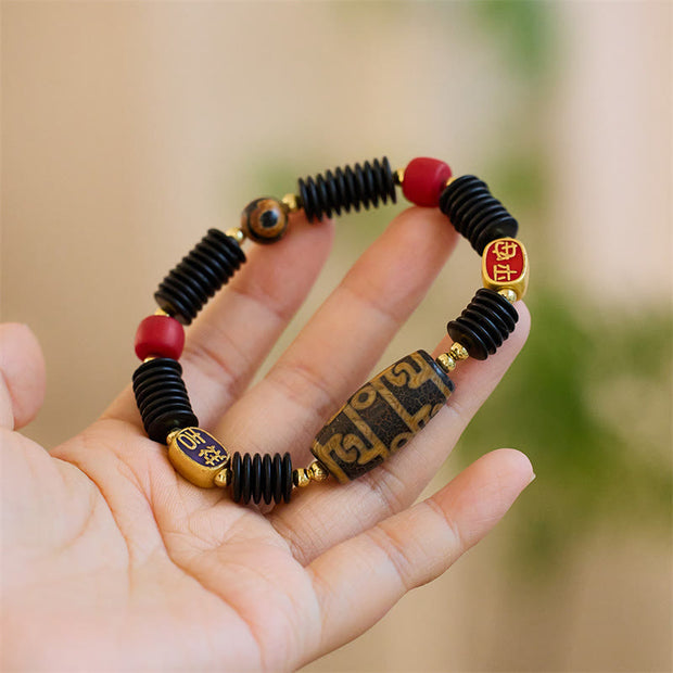 Buddha Stones Tibetan Coconut Shell Nine-eye Dzi Bead Good Luck And Peace Positive Bracelet
