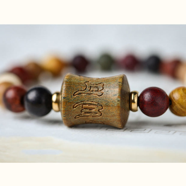 Buddha Stones Tibet Multicolored Sandalwood Om Mani Padme Hum Protection Bracelet Bracelet BS 7