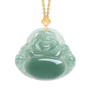 Buddha Stones Laughing Buddha Natural Jade Prosperity Abundance Necklace Pendant Necklaces & Pendants BS Gold
