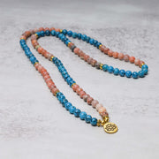 Buddha Stones 108 Mala Beads Apatite Red Stone Lotus Meditation Prayer Bead Bracelet Mala Bracelet BS 2
