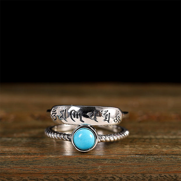925 Sterling Silver Turquoise Six True Words Blessing Ring Rings BS 8