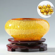 Buddha Stones Handmade Liuli Crystal Treasure Bowl Ingots Art Piece Home Decoration