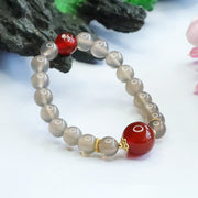 Buddha Stones Natural Gray Chalcedony Red Agate Harmony Bracelet Bracelet BS 5