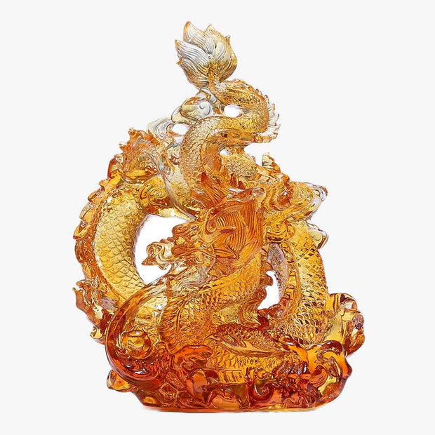 Buddha Stones Year of the Dragon Handmade Liuli Crystal Art Piece Protection Home Office Decoration With Base Decorations BS 4