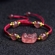 Buddha Stones Natural Strawberry Crystal Pixiu Charm Lucky Red String Bracelet Bracelet BS 1