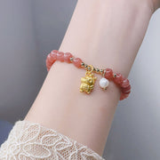 Buddha Stones Year of the Dragon Strawberry Quartz Dragon Pearl Charm Protection Bracelet Bracelet BS 5