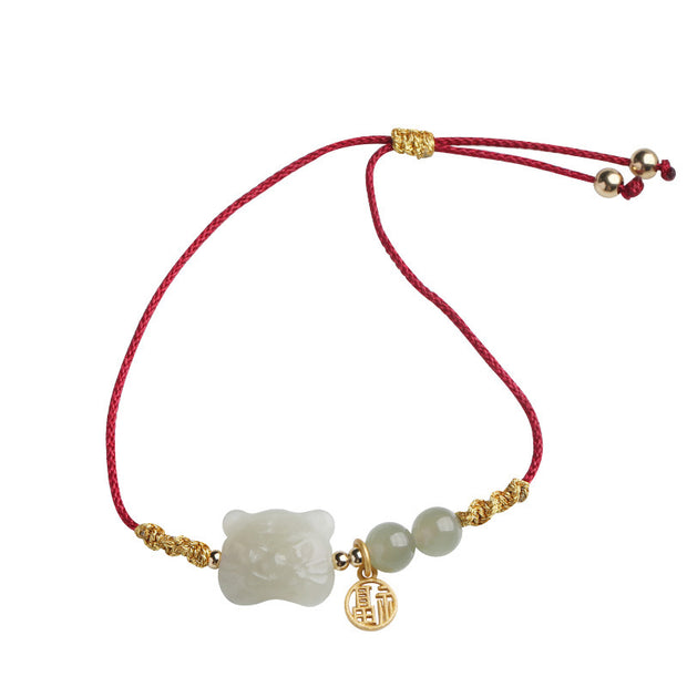 Buddha Stones Chinese Zodiac Tiger Jade Prosperity Red String Bracelet Bracelet BS 6